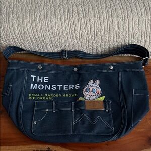 Pop Mart The Monsters Labubu Denim Blue Canvas Messenger Bag